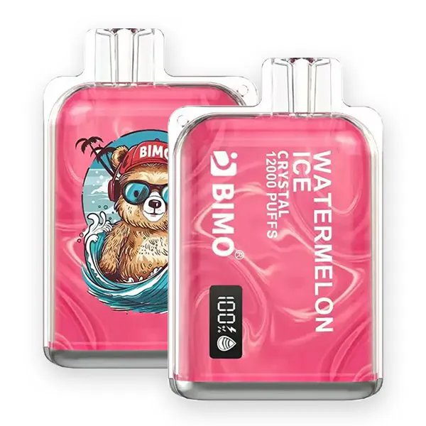 Close up of strawberry lychee iget bar mouthpiece and vapour texture visualisation